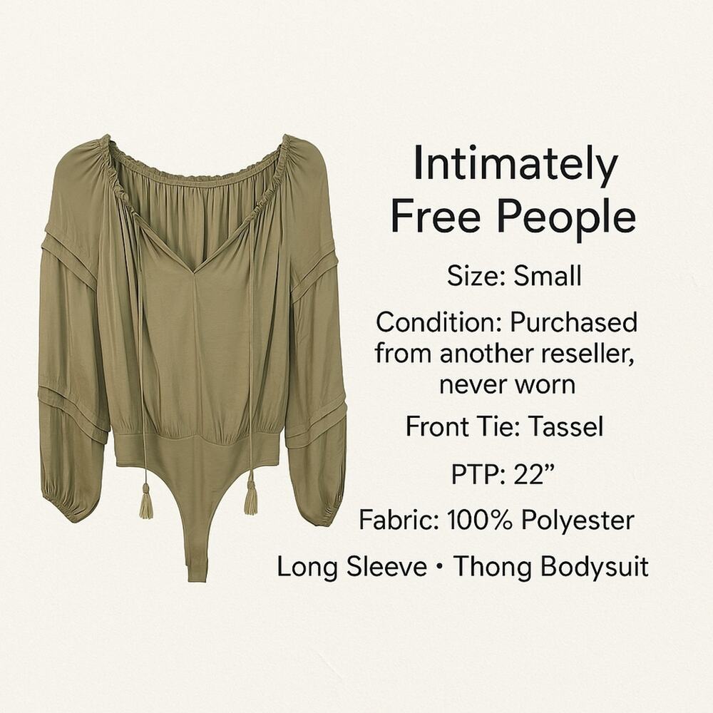 Free People Olive Green Long Sleeve Thong Bodysuit - Small - Picture 3 of 16